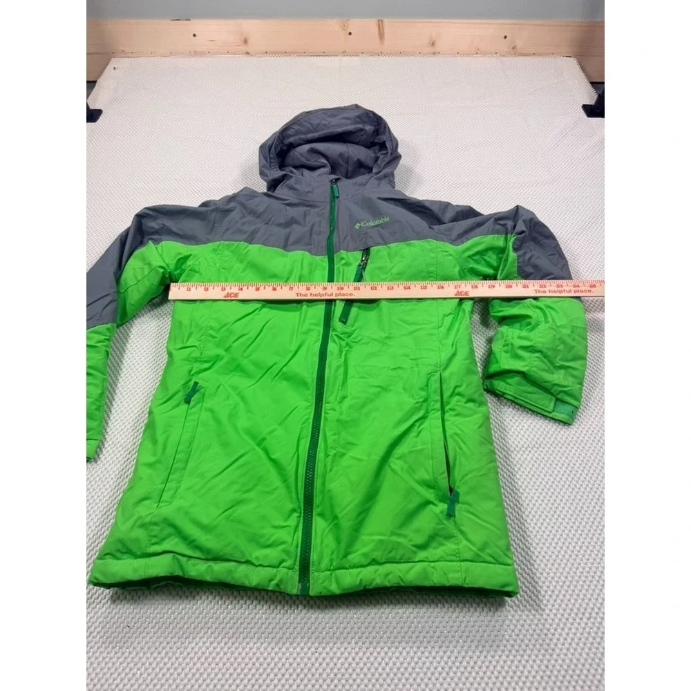 Columbia Kids L Hooded Puffer Jacket Full Zip Green/Gray Ski Winter